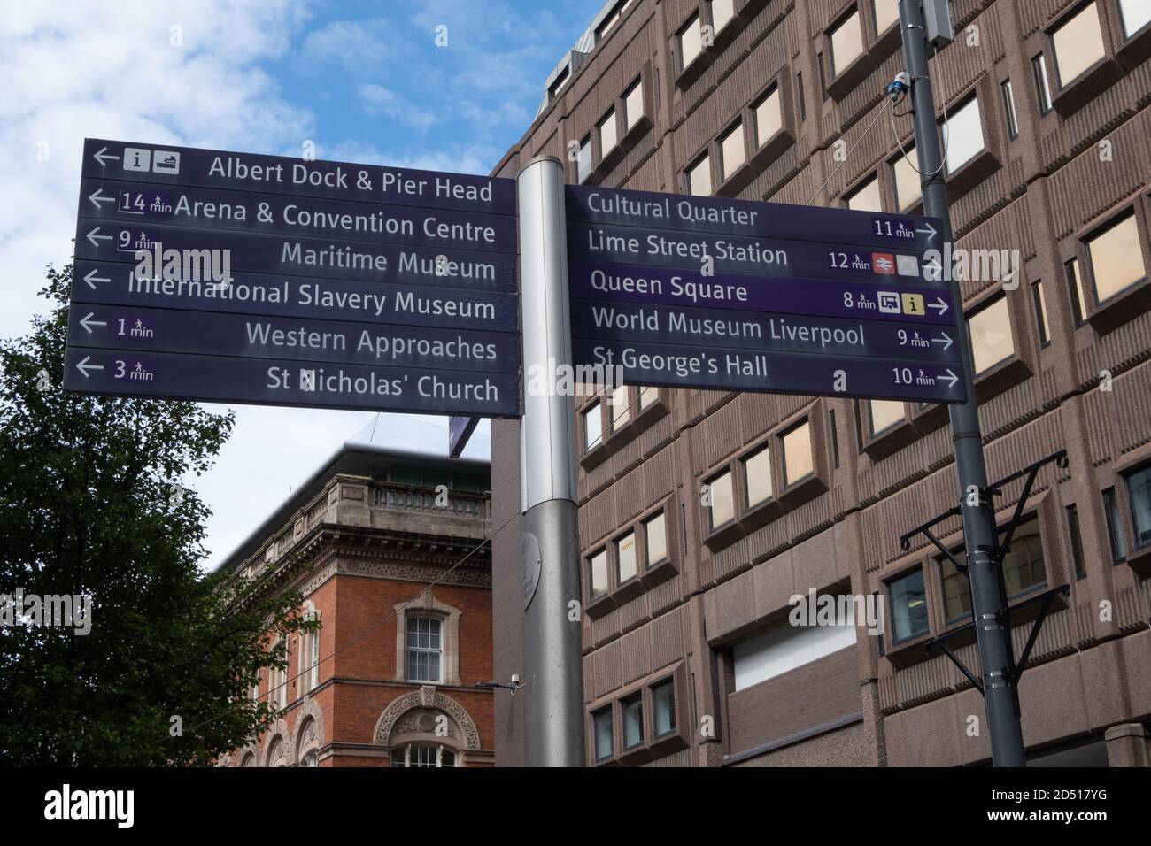 Tourist direction signs in Liverpool July 2020 Stock Photo
