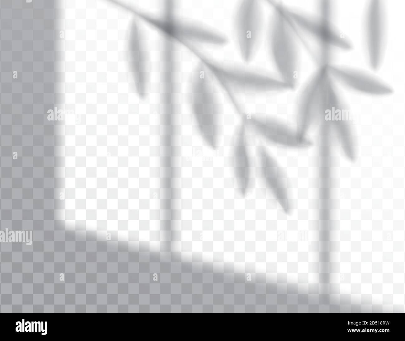 Shadow, overlay effects mock up, window frame and leaf of plants, natural light, vector illustration. Stock Vector