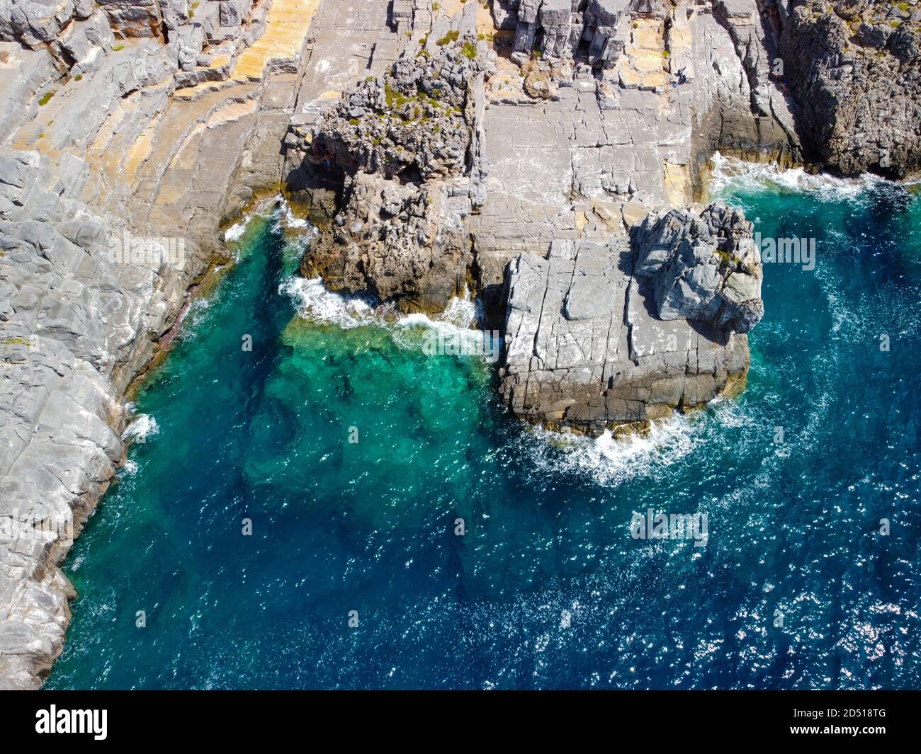 Aerial view of Katafygi rocky plateau beach in Mani, Greece Stock Photo