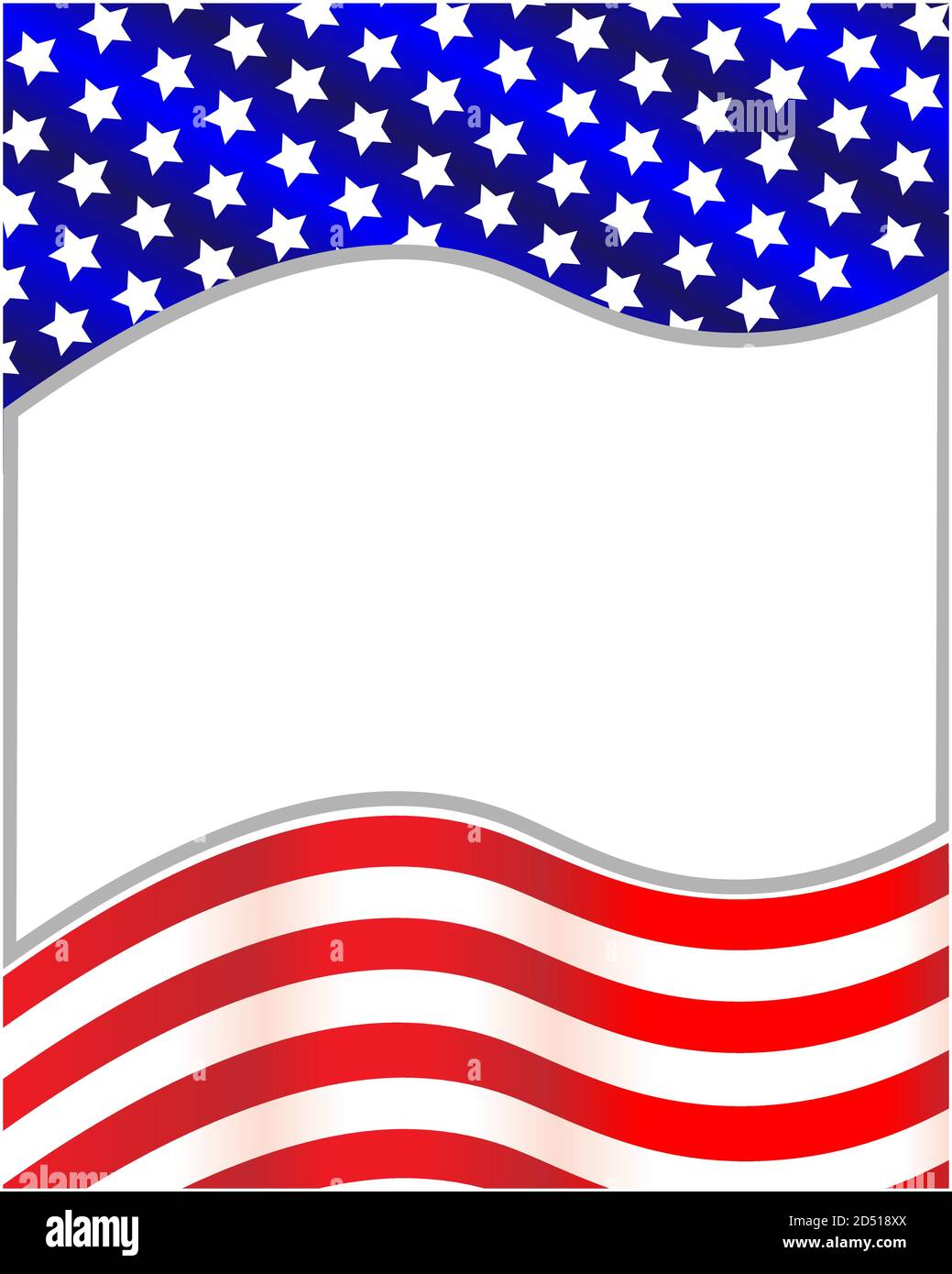 US flag symbols wave pattern frame with empty space. Stock Vector
