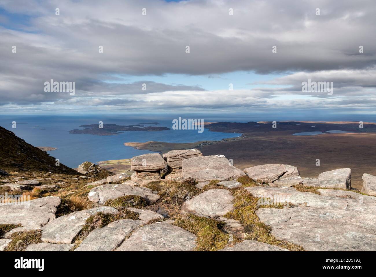The View Towards the Tip of the Coigach Peninsula from the Mountain of Cairn Conmheall, Wester Ross, Northwest Highlands of Scotland, UK Stock Photo