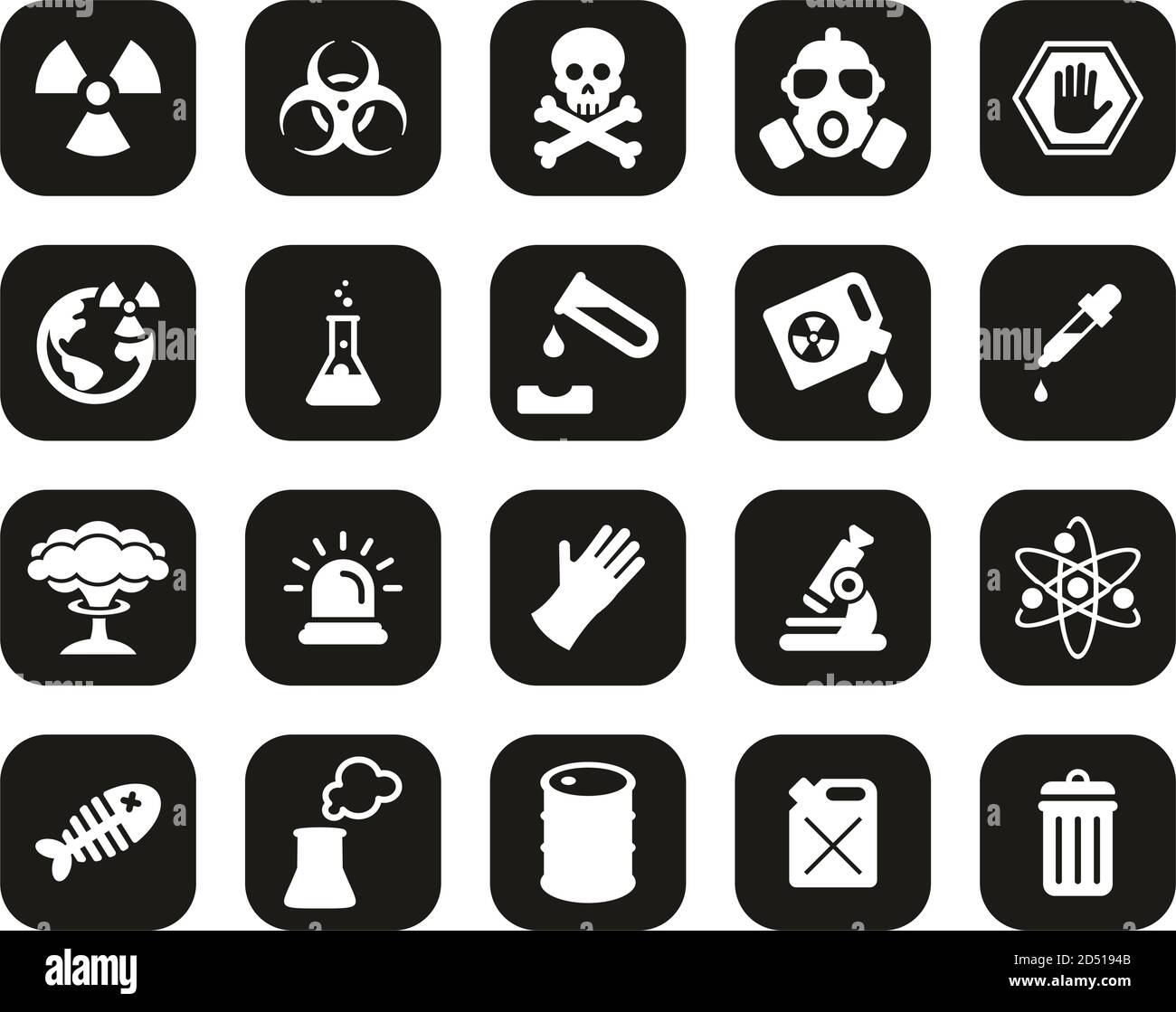 Biohazard Or Biohazard Disaster Icons White On Black Flat Design Set Big Stock Vector