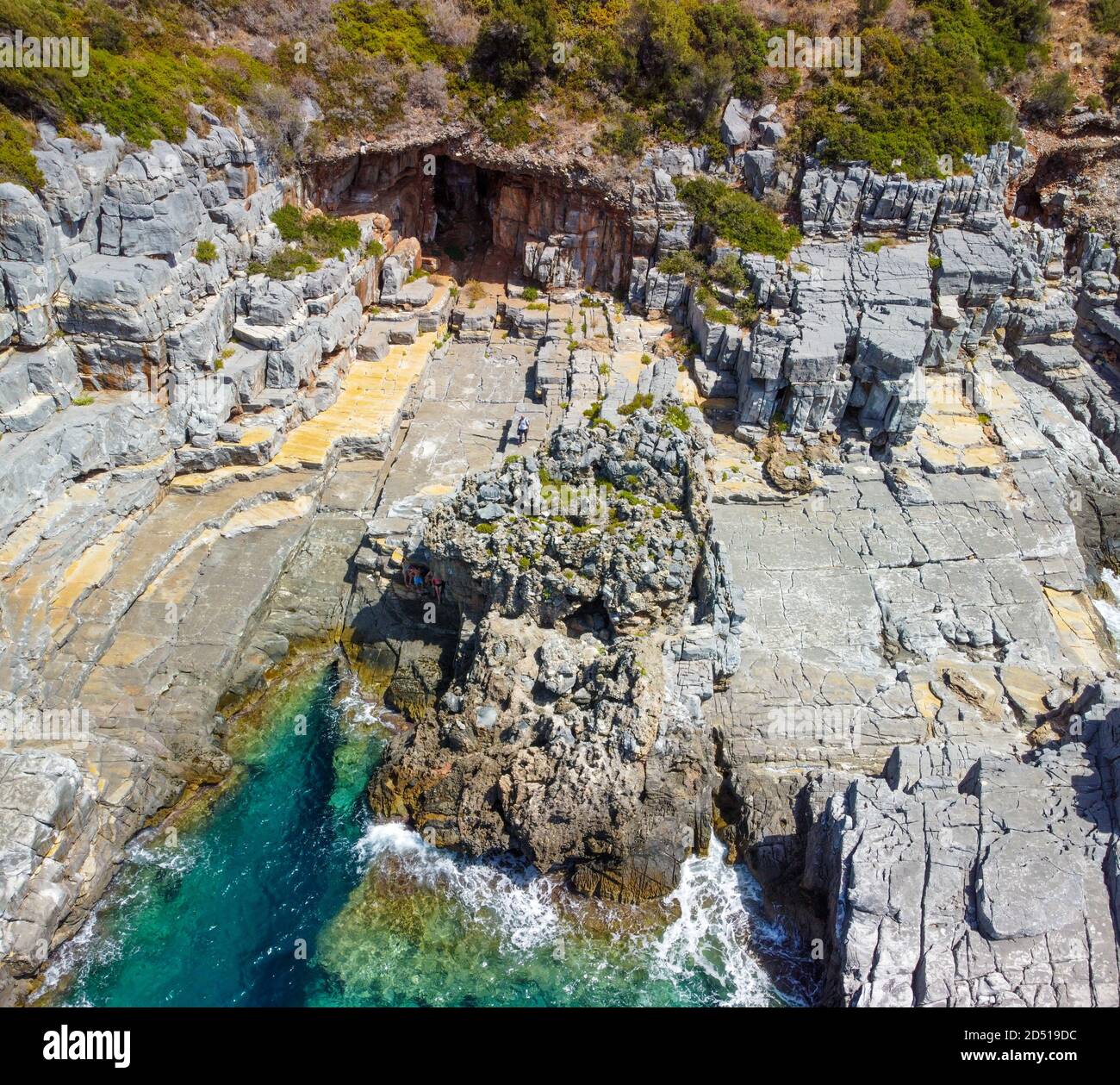 Aerial view of Katafygi rocky plateau beach in Mani, Greece Stock Photo -  Alamy