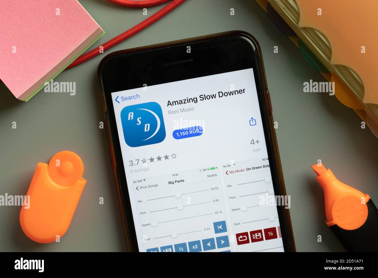 New York, USA - 29 September 2020: Amazing Slow Downer mobile app logo on phone screen close up, Illustrative Editorial Stock Photo