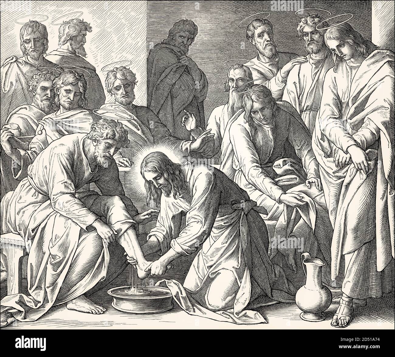 Jesus Washes the Disciples' Feet, New Testament, by Julius Schnorr von Carolsfeld, 1860 Stock Photo