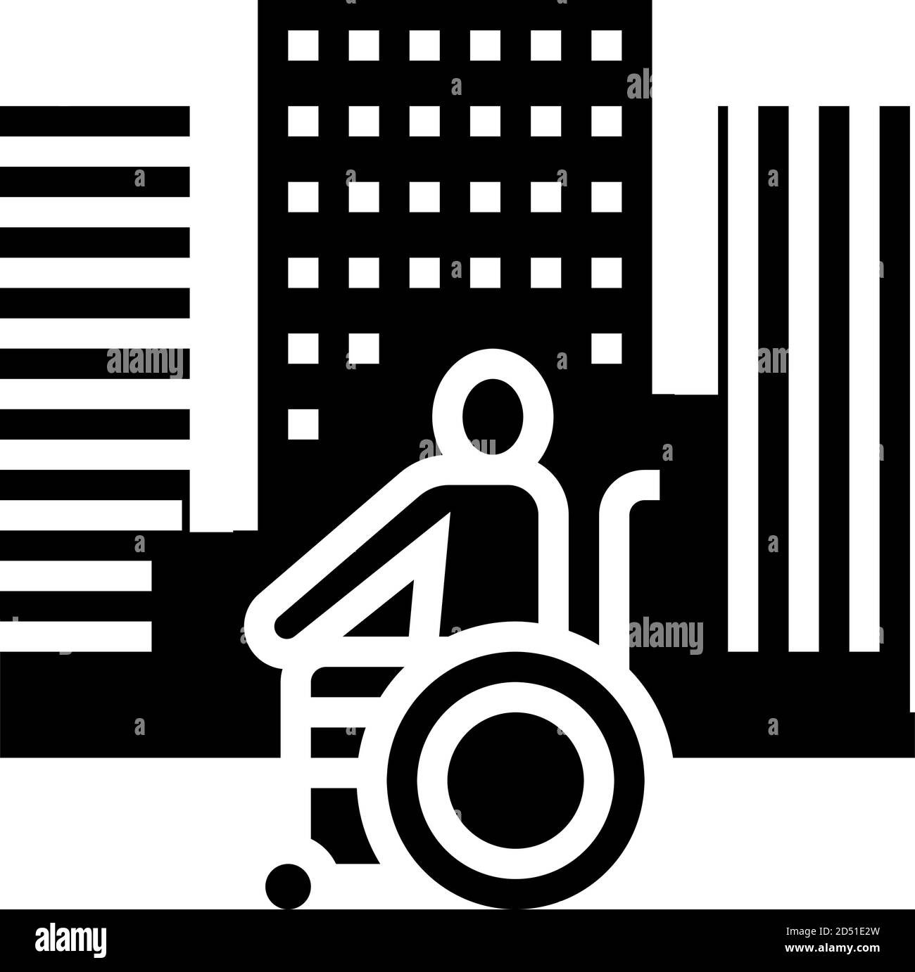disabled riding wheelchair in city glyph icon vector illustration Stock Vector