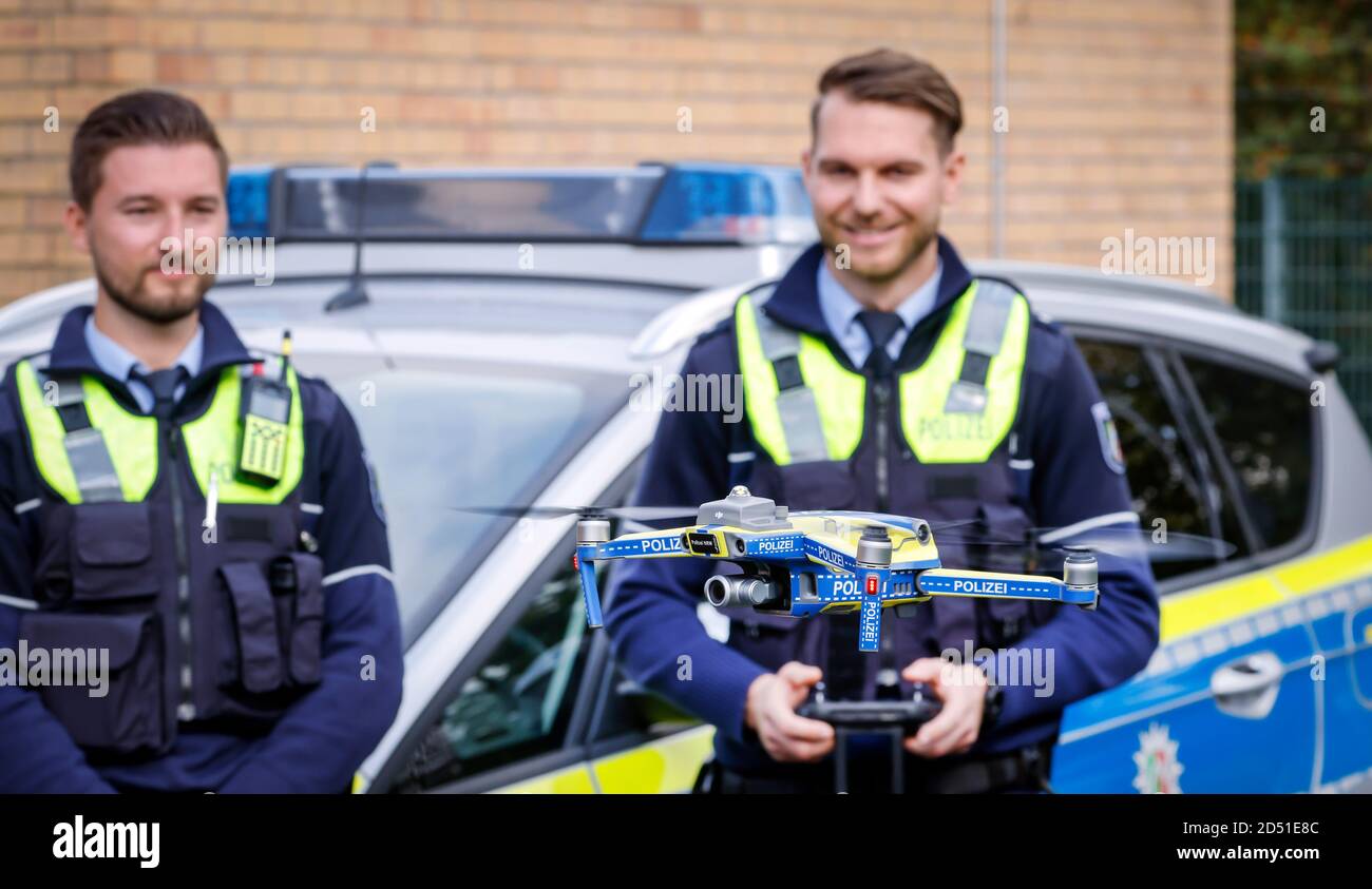 Neuss, North Rhine-Westphalia, Germany - Drones in the NRW police force, 106 drones for one million euros are to be used by the North Rhine-Westphalia Stock Photo