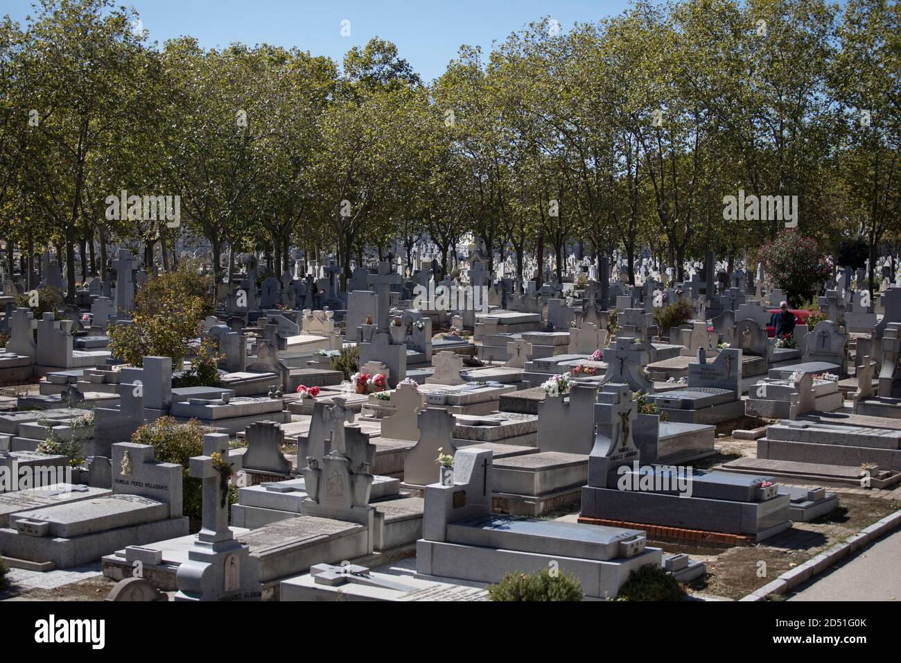 Madrid, Spain. 12th Oct, 2020. A view of a part of the Almudena cemetery on the Spanish National Day. Spain is currently struggling with a particularly violent second corona wave and has the highest infection rates in Western Europe. Credit: Javier Carbajal/dpa/Alamy Live News Stock Photo