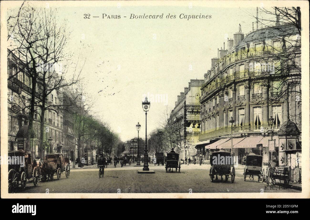 Paris, Boulevard des Capucines, Straßenansicht, Kutschen | usage worldwide Stock Photo