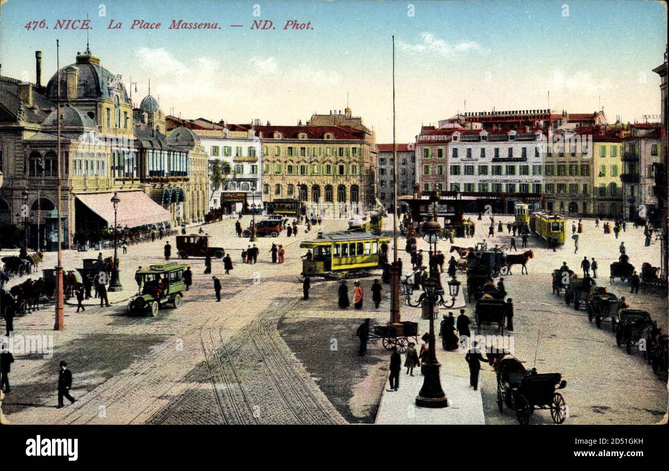 Nice Alpes Maritimes France, La Place Massena, Straßenbahnen, Paris Modes | usage worldwide Stock Photo