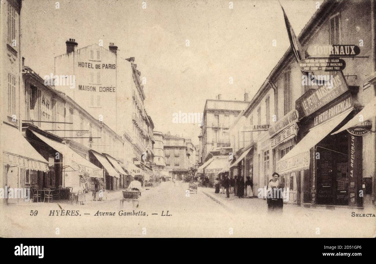 Hyeres Var, Avenue Gambetta, Hotel de Paris, Le Petit Marseillais ...