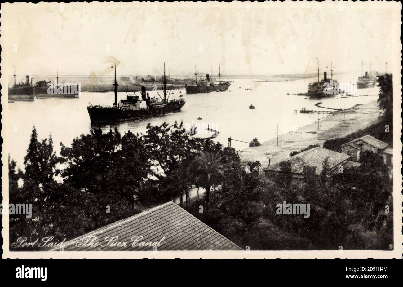 Port Said Ägypten, The Suez Canal, Kanalpartie mit Dampfer | usage worldwide Stock Photo
