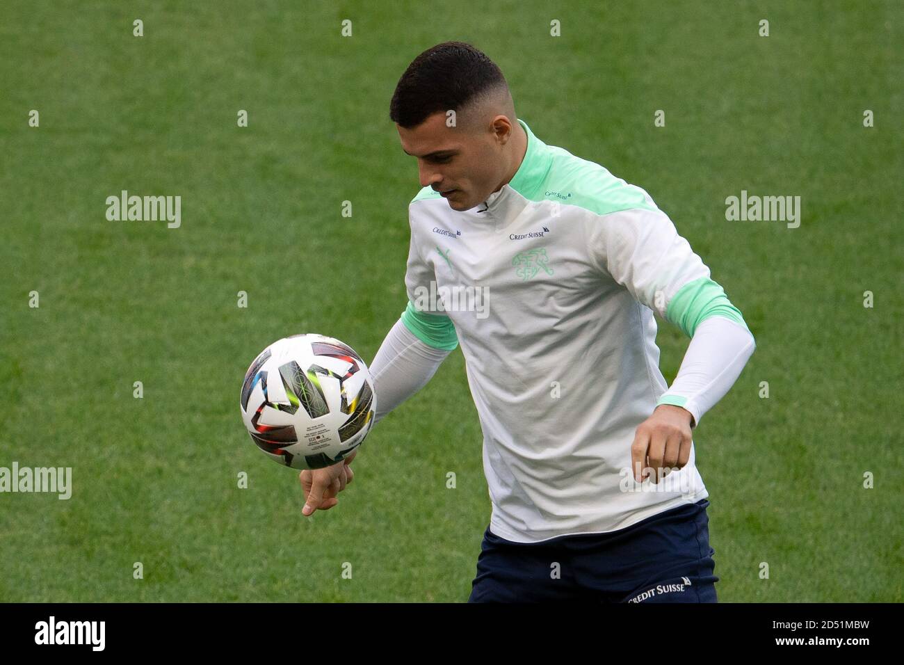 Cologne, Germany. 12th Oct, 2020. Football: National team, before the Nations-League match Germany - Switzerland. The Swiss granite Xhaka in action during the final training of his team. Credit: Federico Gambarini/dpa/Alamy Live News Stock Photo