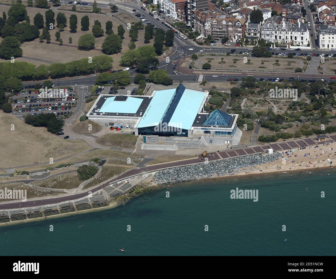 An aerial view of Southsea WaterWorld & Rock Gardens near Portsmouth, Hampshire, UK Stock Photo