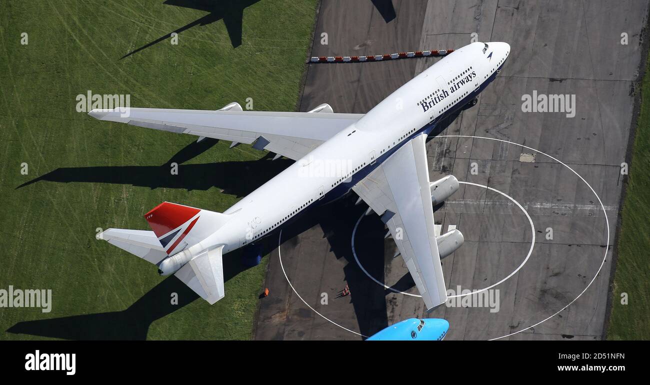 Aerial views of the Negus & Negus liveried British Airways Boeing 747