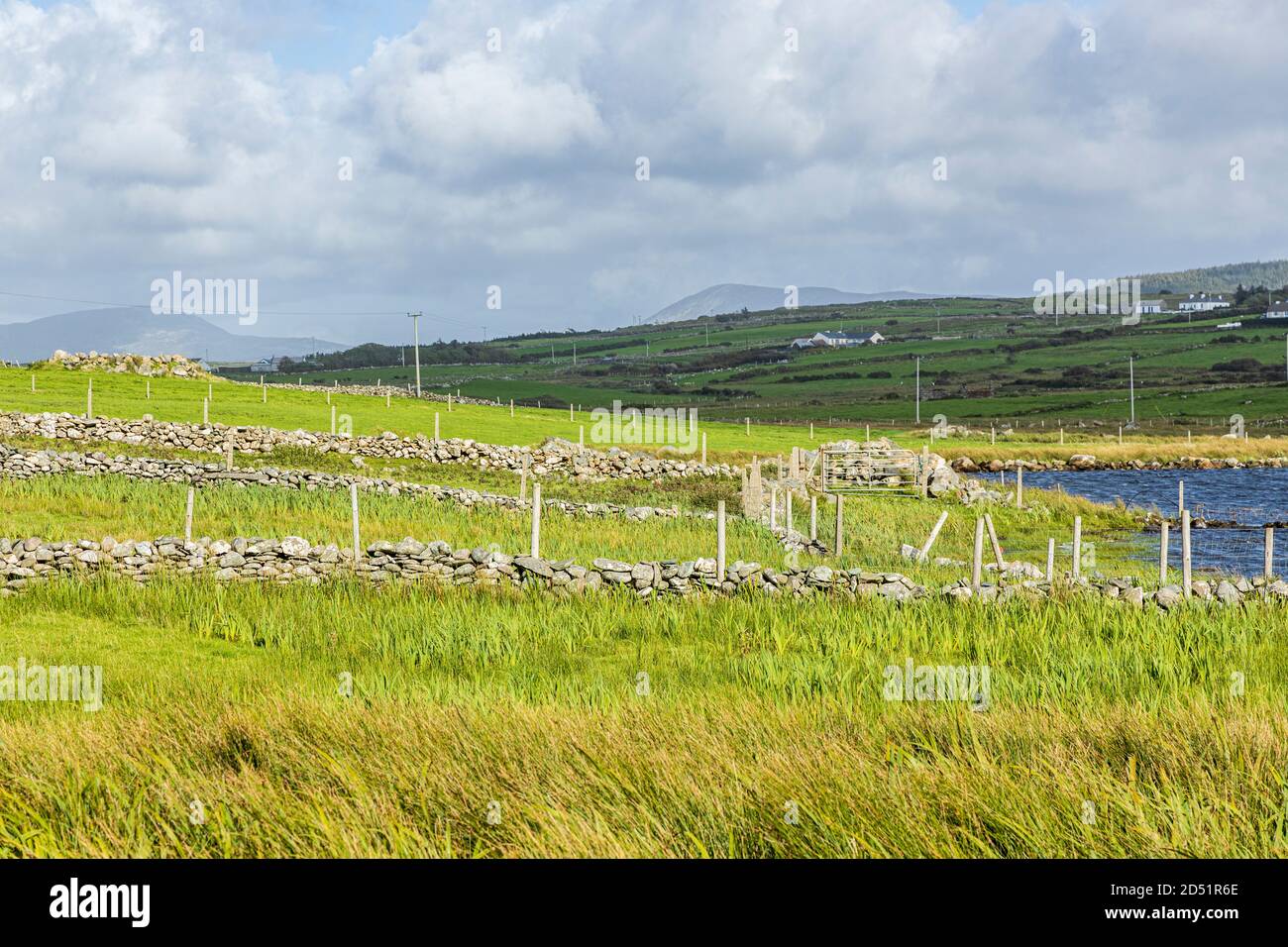 Dry stone walls mark the edge of fields along the Killeen loop walks near Louisburgh, County Mayo, Ireland Stock Photo