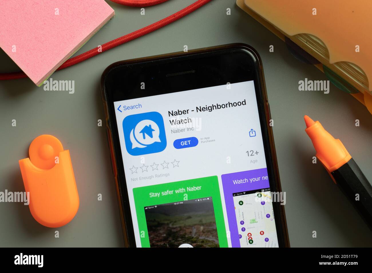 New York, USA - 29 September 2020: Naber Neighborhood Watch mobile app logo on phone screen close up, Illustrative Editorial Stock Photo