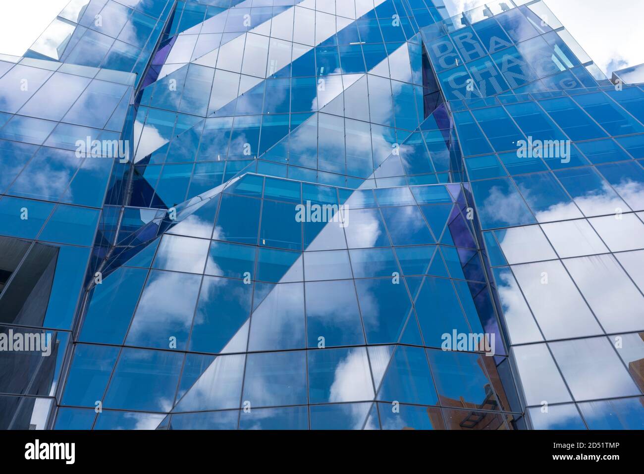 Upwards view of glazing on west elevation. Dr Chau Chak Wing Building, UTS Business School, Sydney, Australia. Architect: Gehry Partners, LLP, 2015. Stock Photo