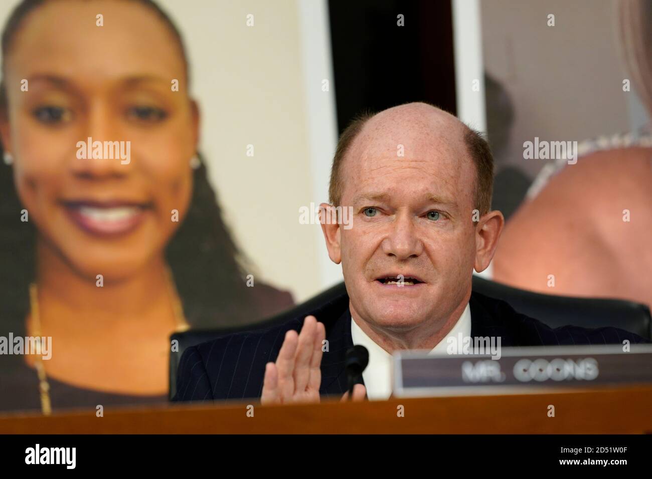 United States Senator Chris Coons (Democrat of Delaware), speaks during a confirmation hearing for Supreme Court nominee Amy Coney Barrett before the Senate Judiciary Committee, Monday, Oct. 12, 2020, on Capitol Hill in Washington.Credit: Susie Walsh/Pool via CNP | usage worldwide Stock Photo