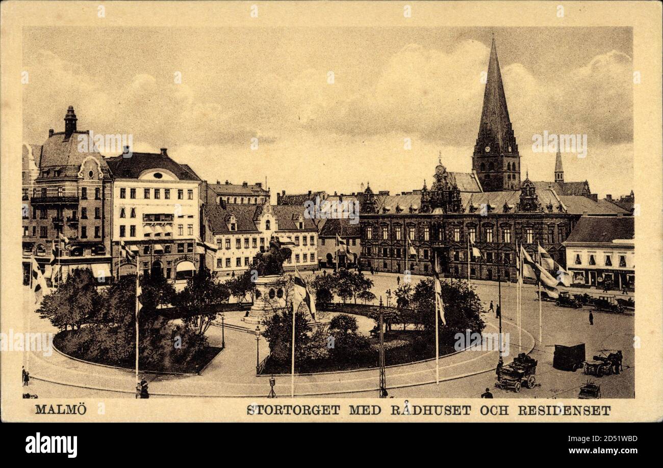 Malmö Schweden, Rathaus, Residenz, Reiterstandbild auf dem Rondell