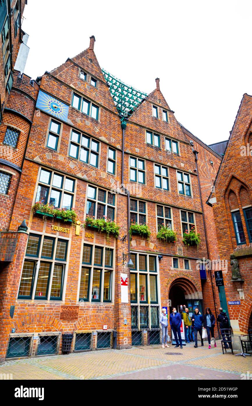 Exterior of Glockenspiel House (Haus des Glockenspiels) on the famous historic Böttcherstrasse street, Bremen, Germany Stock Photo