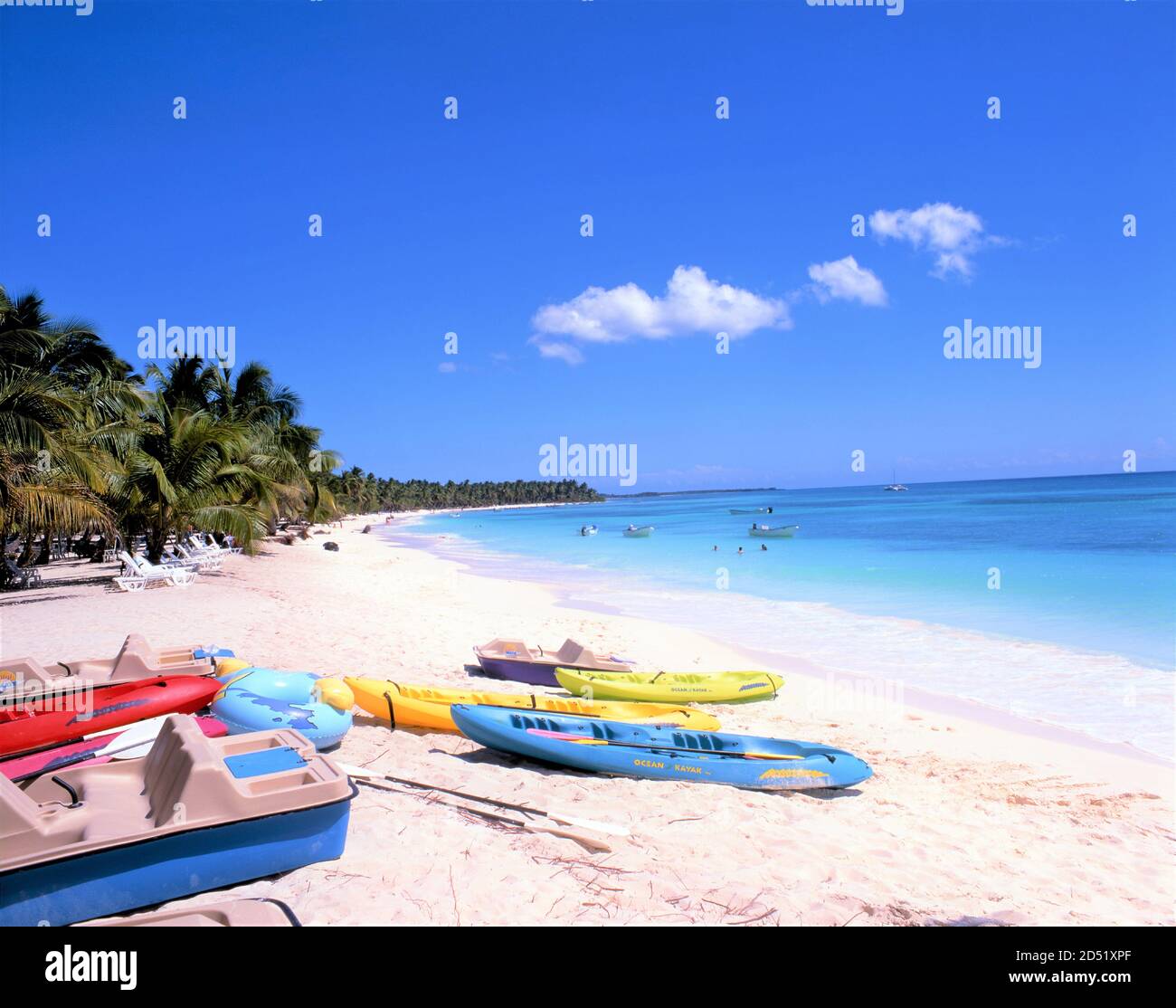 Boats on tropical beach Dominican Republic Stock Photo