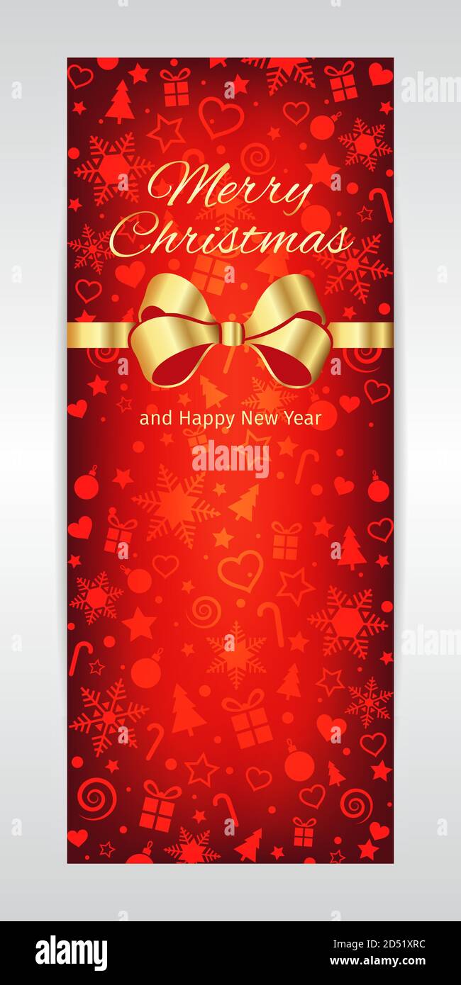 Merry Christmas and New Year vertical vector bright red gold banner ...
