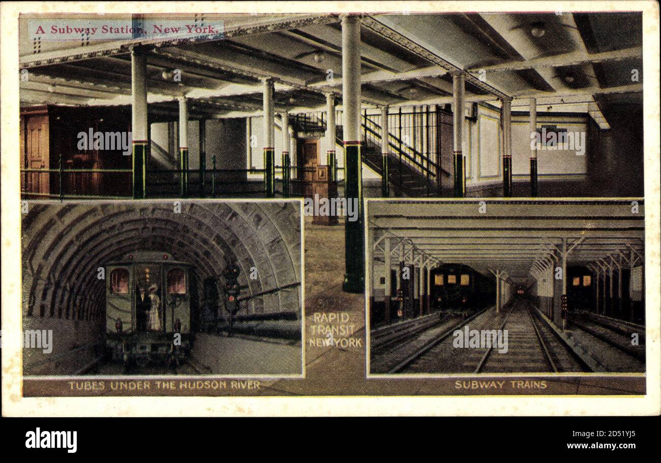 New York, A Subway Station, Tubes under the Hudson River, Subway Trains ...