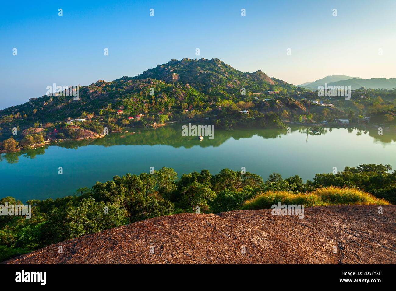 Mount Abu and Nakki lake aerial panoramic view. Mount Abu is a hill station in Rajasthan state, India. Stock Photo