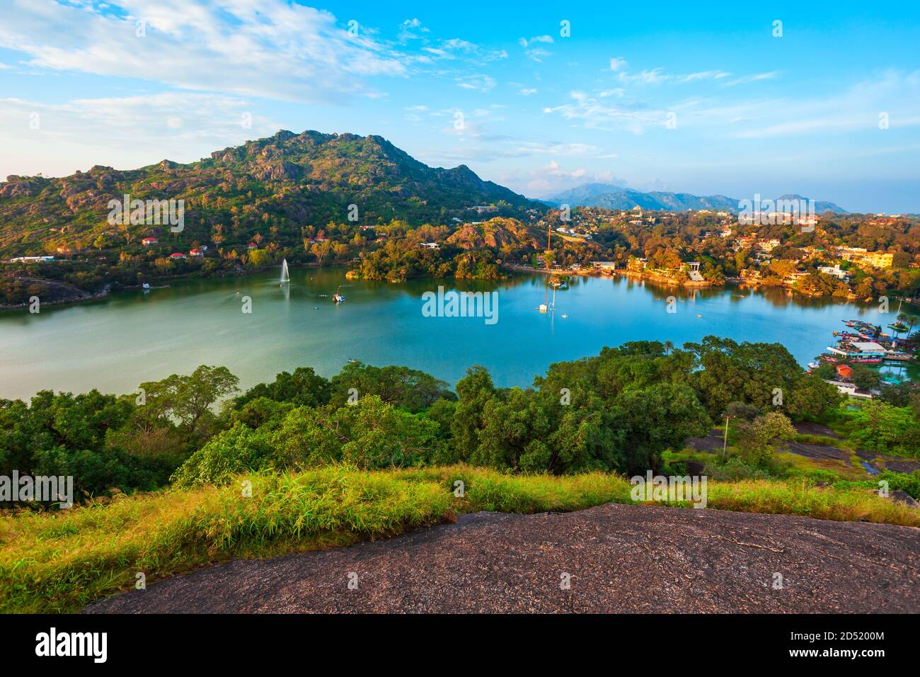 Mount Abu and Nakki lake aerial panoramic view. Mount Abu is a hill station in Rajasthan state, India. Stock Photo