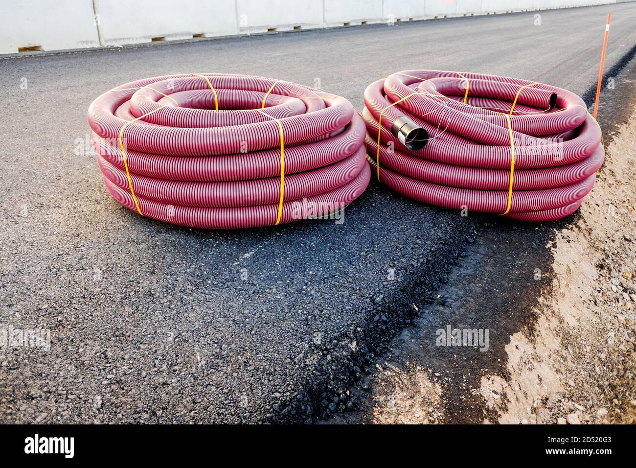 Plastic pipes to install electrical cables in a new construction. Stock Photo