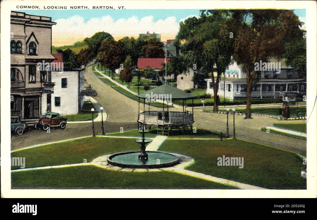 Barton Vermont, Common, looking North, Pavillon, Brunnen im Park