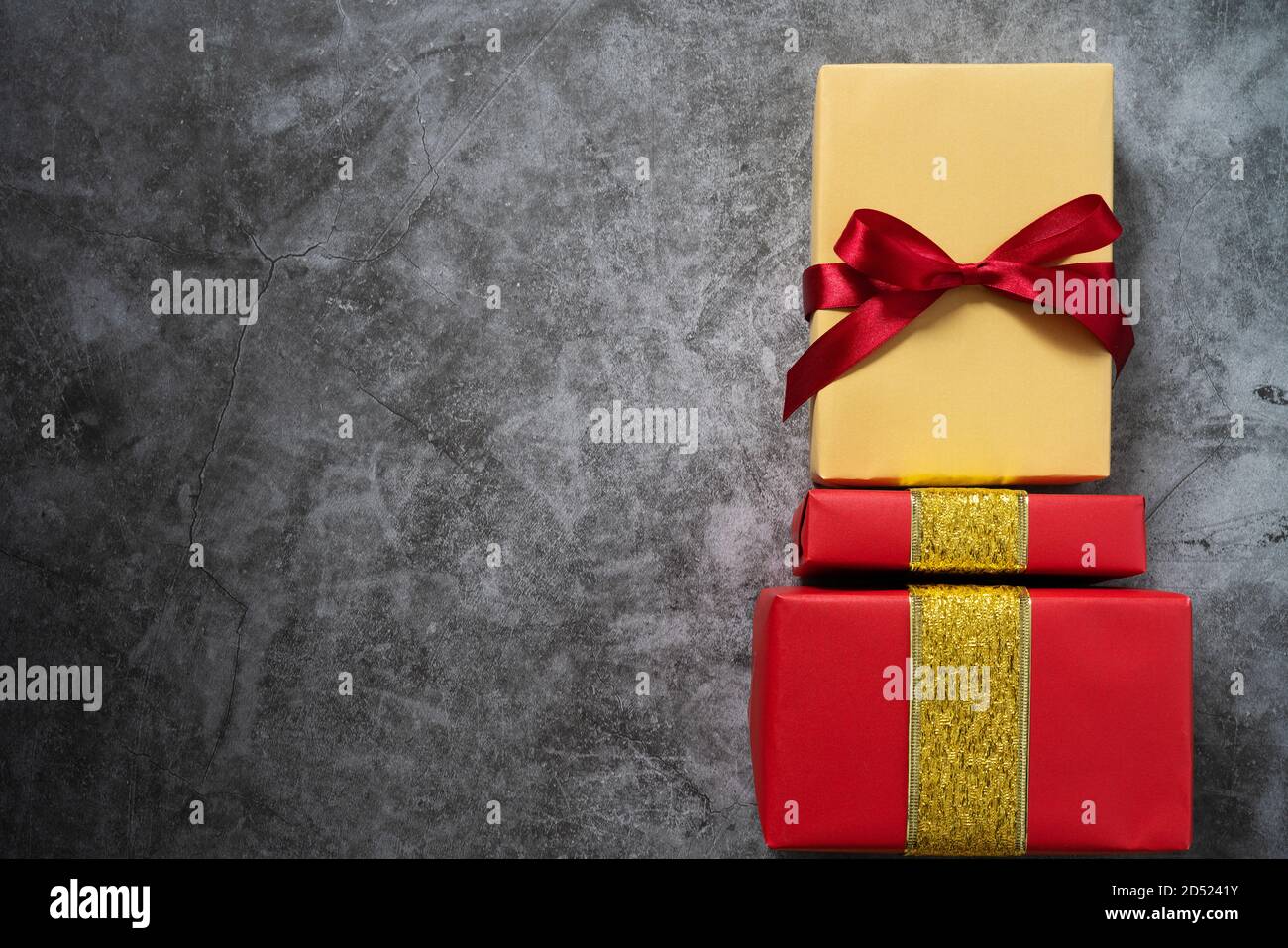 Boxing day Sale concept christmas gift box on cement background, top view Stock Photo