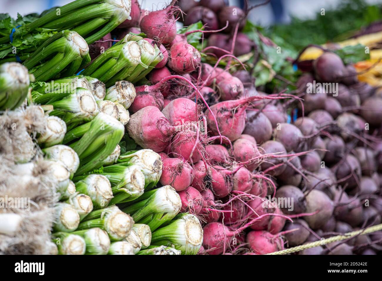 Vegetables on display at a farmers market Stock Photo - Alamy