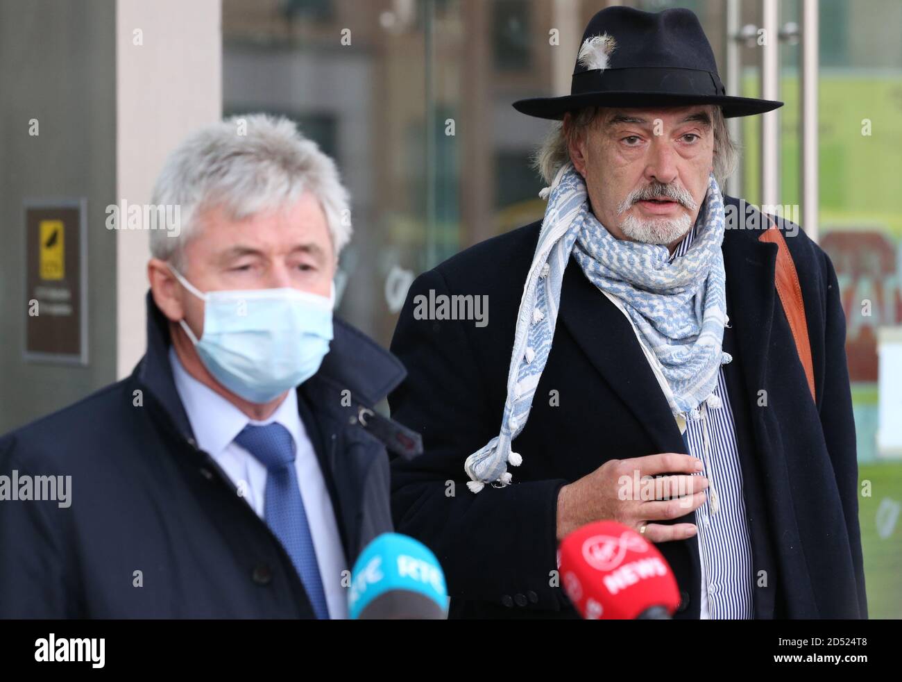 Dublin, Leinster, Ireland. 12/October/2020. Irish High Court refuses to extradite Ian Bailey to France for the murder of French citizen Sophie Toscan du Plantier in Ireland in 1996. Photo shows Ian Bailey (right) outside the court with his solicitor, Frank Buttimer, after the decision. Mr Bailey has already been found guilty of the murder, in his absence, by a French Court. Mr Bailey has alway denied the murder. Photo: Sasko Lazarov/RollingNews.ie Credit: RollingNews.ie/Alamy Live News Stock Photo