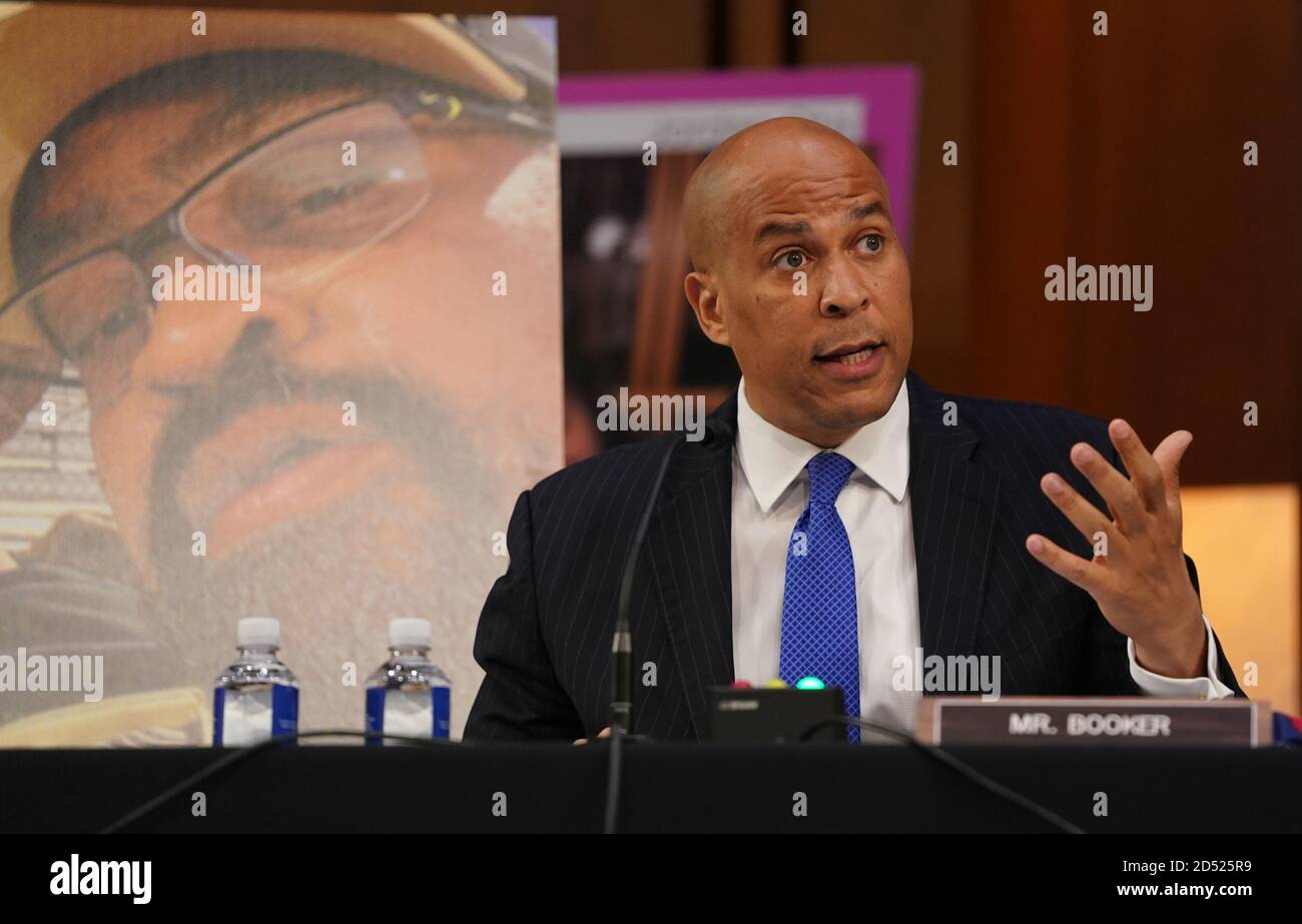 Washington, United States. 12th Oct, 2020. Sen. Cory Booker, D-N.J., gives an opening statement during the Senate Judiciary Committee hearing on the nomination of Amy Coney Barrett for Associate Justice of the Supreme Court, on Capitol Hill in Washington, DC, Monday, October 12, 2020. Pool photo by Alex Edelman/UPI Credit: UPI/Alamy Live News Stock Photo