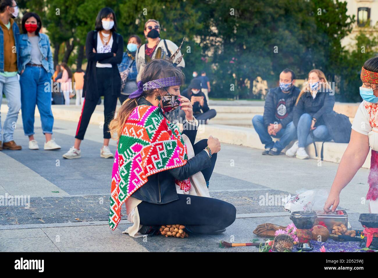 Plaza Colon, Dia Nacional de España, Dia de la Hispanidad, protest, Madrid, Spain, October 12th 2020 Stock Photo