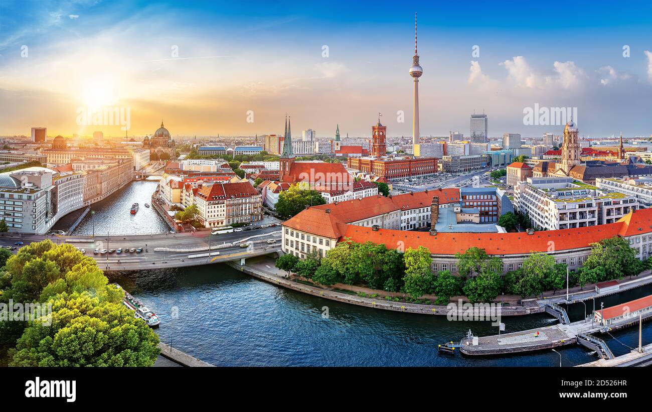 panoramic view at the berlin city center while sunset Stock Photo
