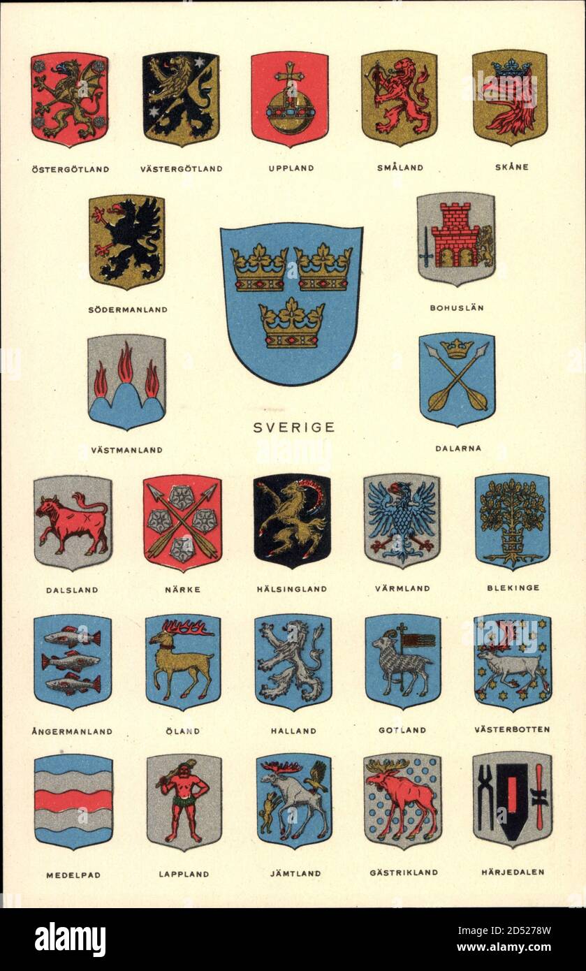 Wappen Schweden, Sverige, Östergötland, Västergötland, Härjedalen ...