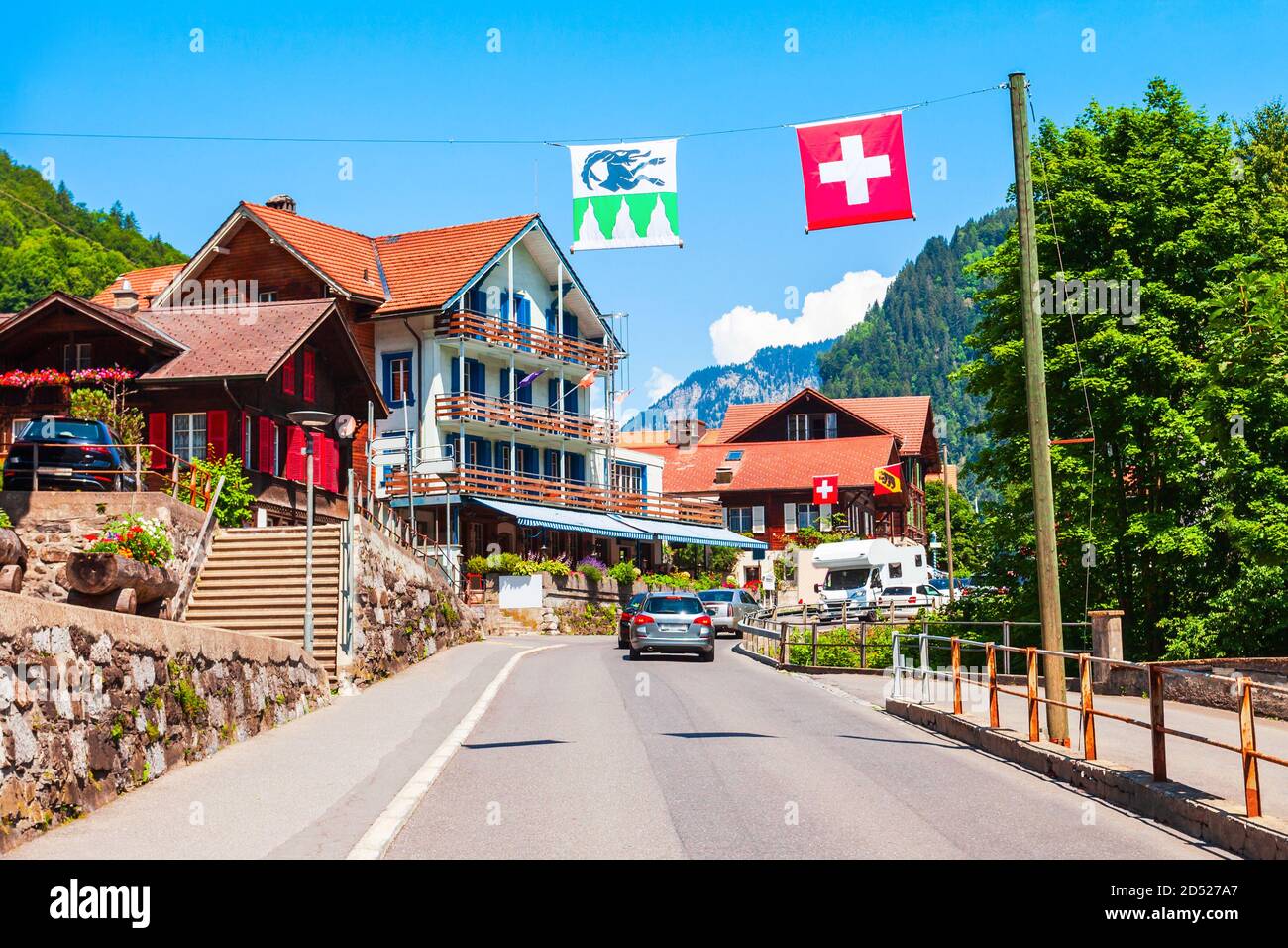 Traditional local houses in Lauterbrunnen village in the Interlaken