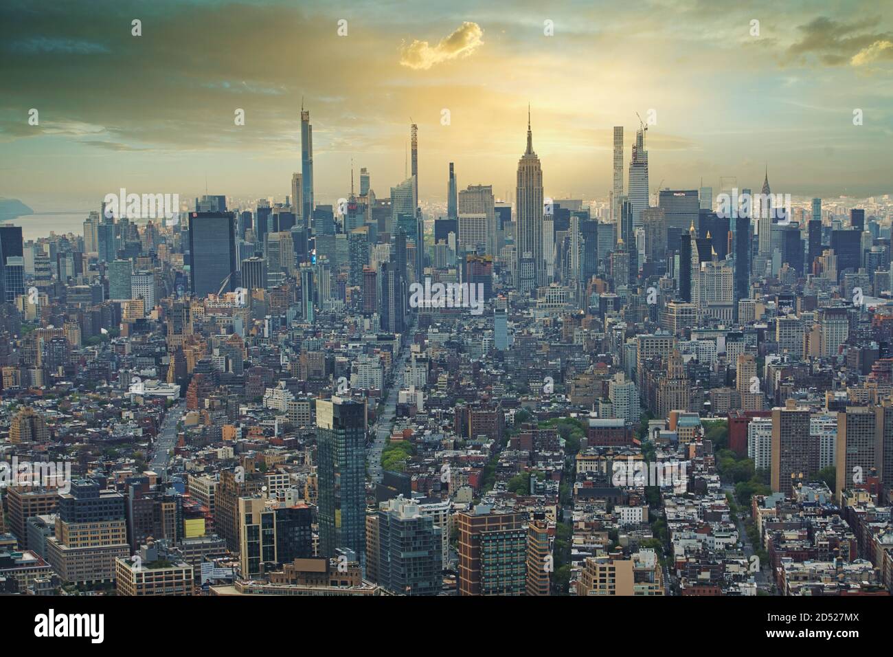 An aerial view of New York City skyline during sunset Stock Photo - Alamy