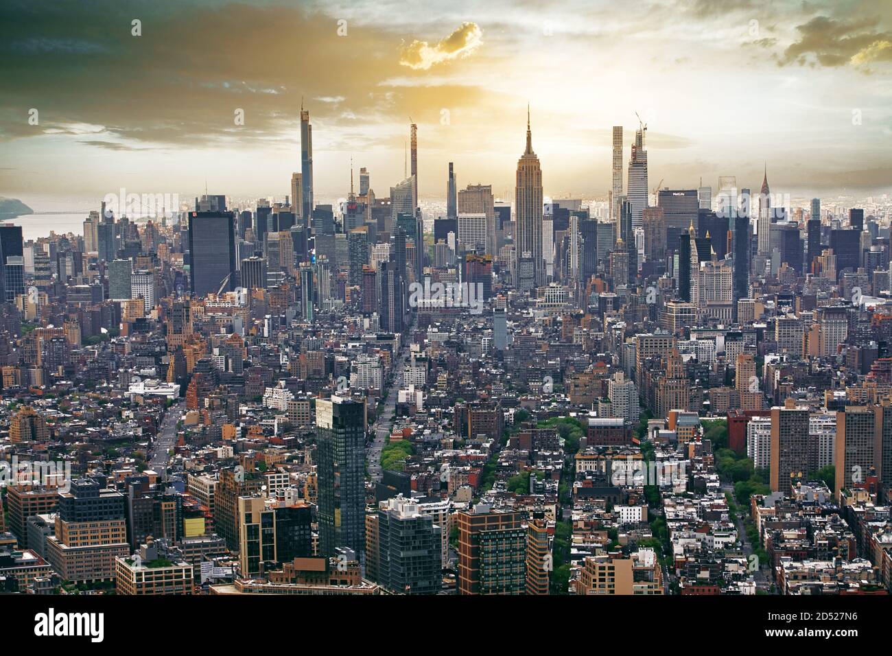 An aerial view of New York City skyline during sunset Stock Photo - Alamy