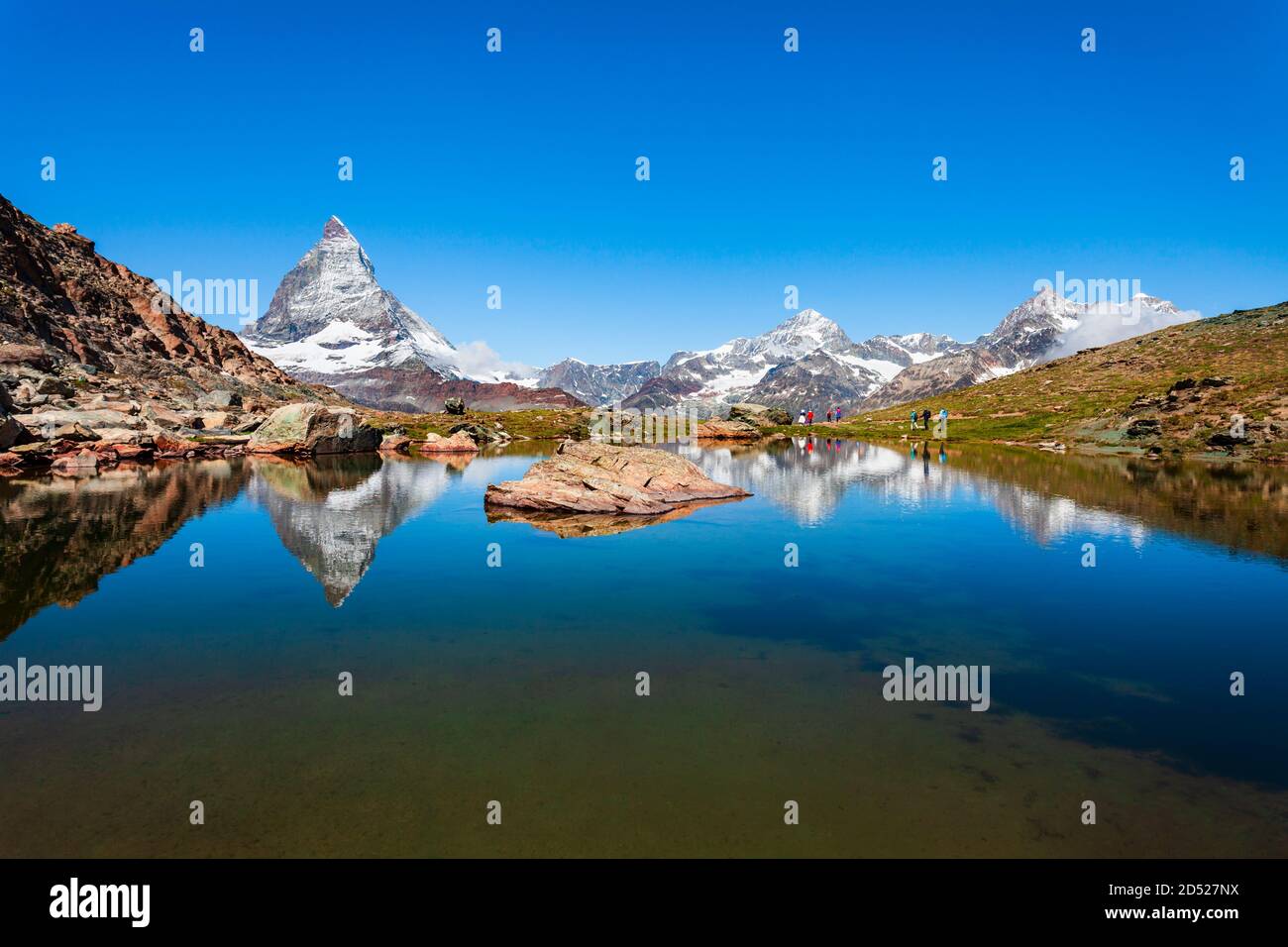 Riffelsee lake and Matterhorn mountain in the Alps, located between Switzerland and Italy Stock Photo
