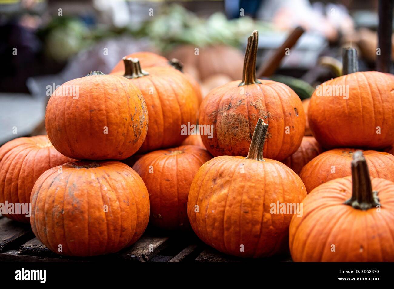 Pumpkins on display at a farmers market Stock Photo - Alamy
