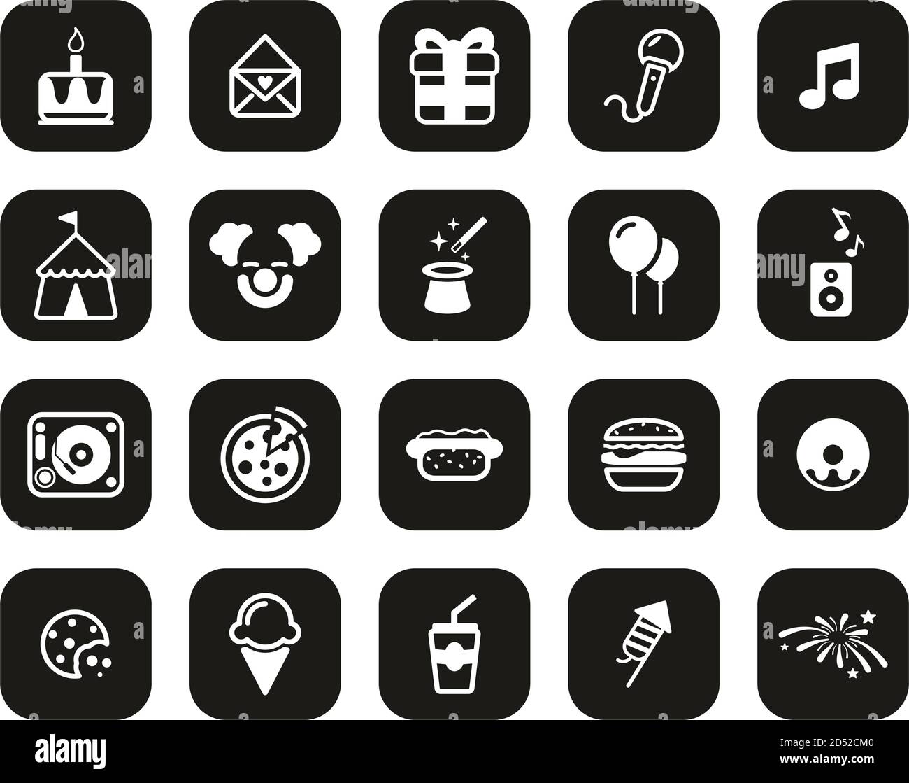 Birthday Party Icons White On Black Flat Design Set Big Stock Vector