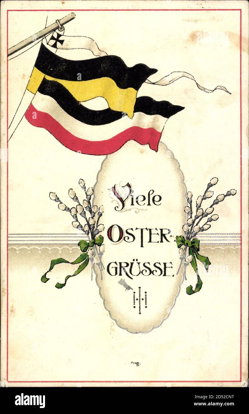 Viele Ostergrüße, Preußische Flagge, Maiglöckchen zusammengebunden | usage worldwide Stock Photo