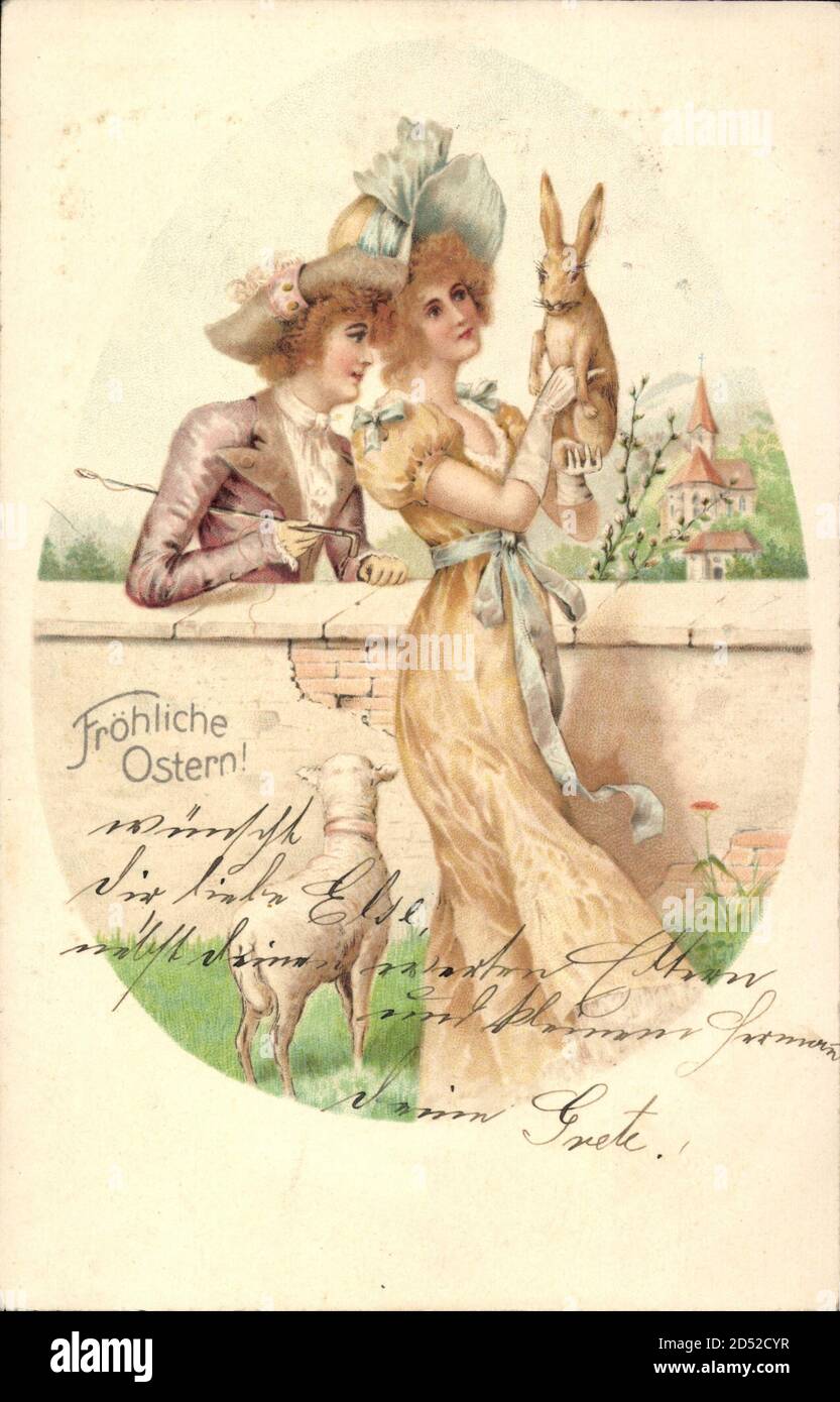 Glückwunsch Ostern, Osterhase, Lamm, Frauen, Kitsch | usage worldwide ...