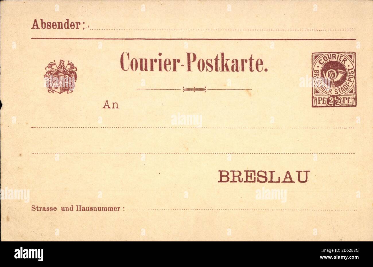 Ganzsachen Private Stadtpost, Breslau, Courier Postkarte, 2 1/2 Pfennig | usage worldwide Stock Photo