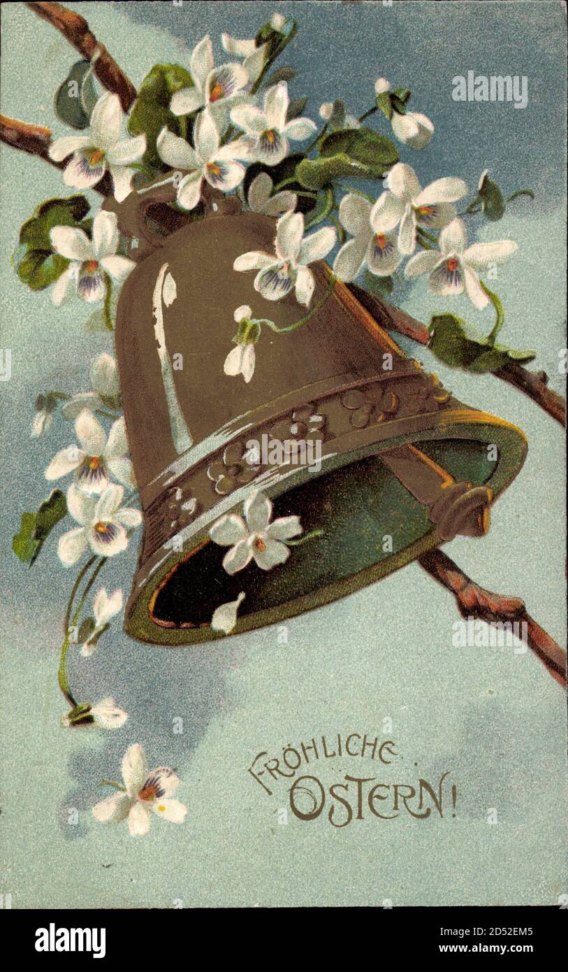 Glückwunsch Ostern, Glocke, Weiße Blüten | usage worldwide Stock Photo