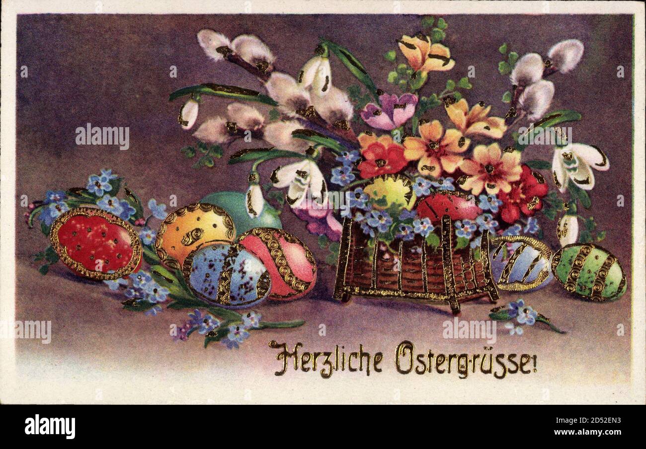 Glückwunsch Ostern, Ostereier, Weidenkätzchen, Blumen | usage worldwide  Stock Photo - Alamy
